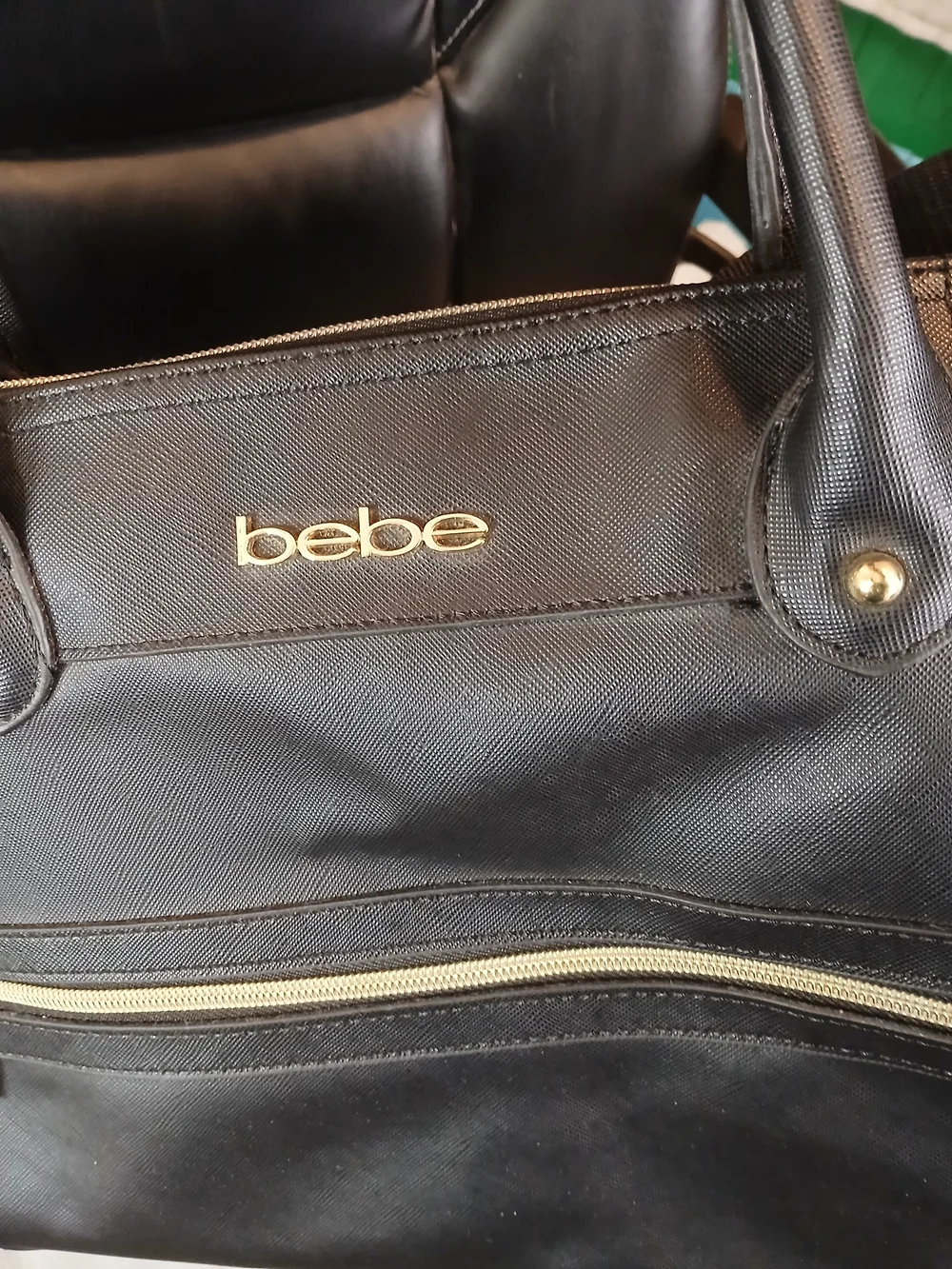 bebe Black Leather Weekender Bag